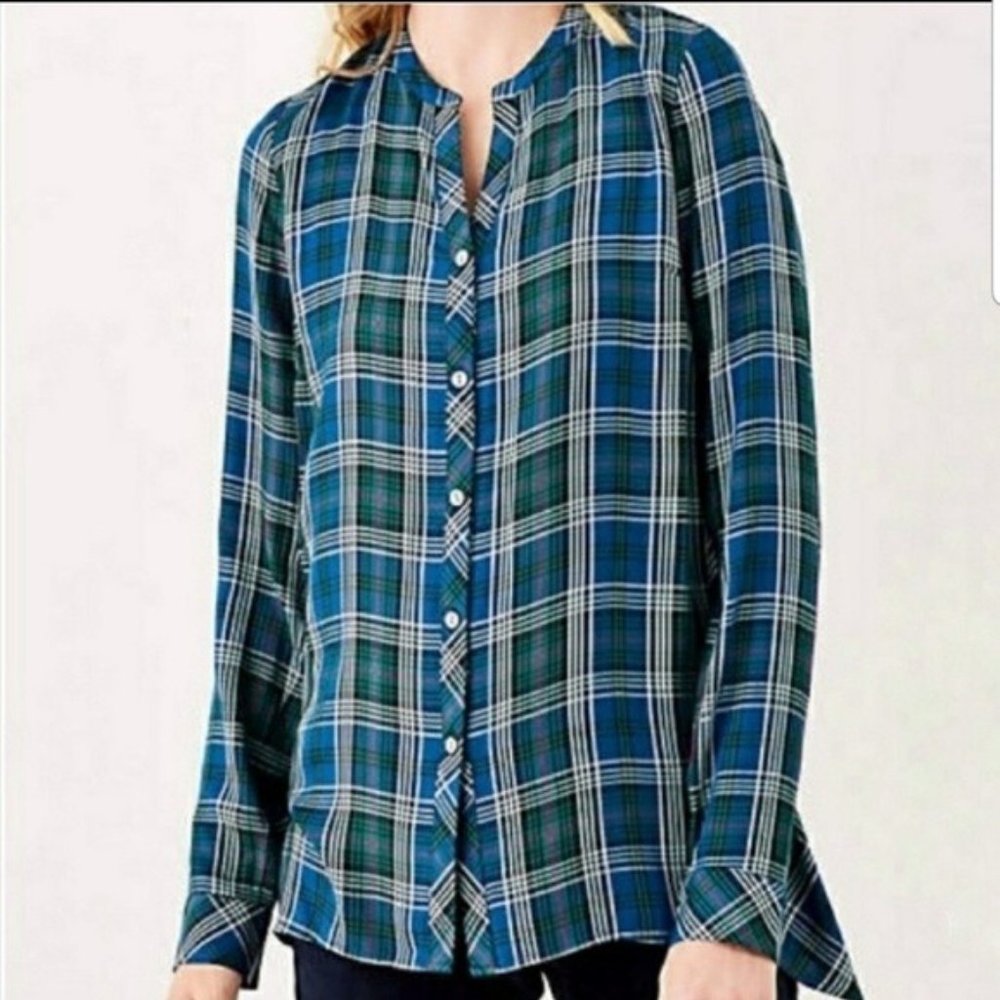 J. Jill Plaid Button-Down Tunic Top